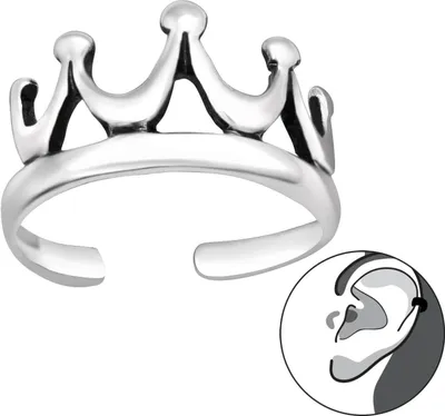Produktbild von 925 Sterling Silber geschwärzte Ohrmanschette mit Krone Ear Cuff Ohrklemme