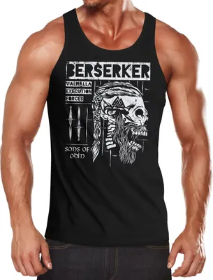 Produktbild von Herren Tank-Top Valhalla Berserker Ragnar Lodbrok Sons of Odin Aufdruck Schrift Muskelshirt Muscle Shirt Neverless® schwarz S