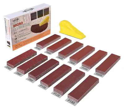 Image de Lot de papier de verre comprenant 120 pièces, de grain 40 à 2000, avec un mini bloc de ponçage de 90 x 30 mm, pour le polissage