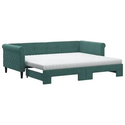 Image de vidaXL Lit de jour extensible avec matelas Vert foncé 90x200 cm Velours