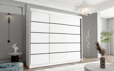 Produktbild von Kleiderschrank Netro VII 250 cm - Groß Schwebetürenschrank, Schiebetürenschrank mit Kleiderstange und Einlegeboden, Schlafzimmerschrank, Schiebetüren, 250x215x58 cm (Weiß)