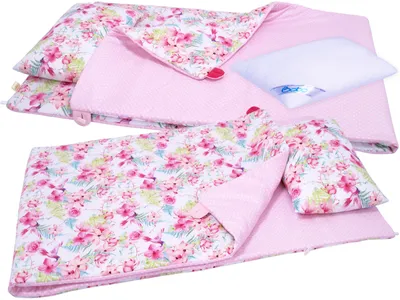 Zdjęcie produktu dla Pościel do przedszkola z wypełnieniem 220x80 cm zapinana pościel BOBO bawełna - różowe kwiaty