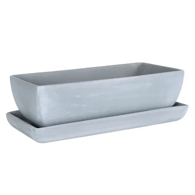 Obrázek produktu pro Keramický květináč 29 cm Obdélník Truhlík s podmiskou tmavě šedá kaktus