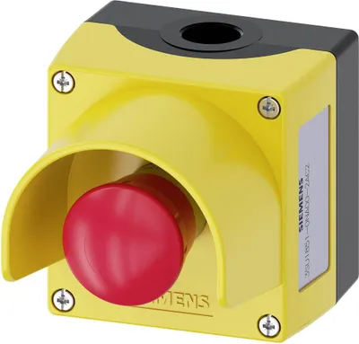 Produktbild von SIEMENS gelb m Schutz 3SU1851-0NA00-2AC2 Gehäuse mit Notaus Pilz Drucktaster