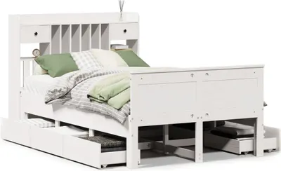 Obrázok produktu pre Posteľ s knižnicou bez matraca biela 135x190cm borovicový masív