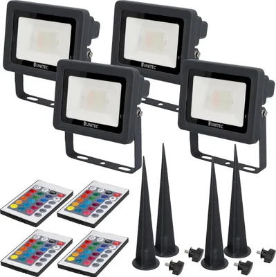Produktbild von 4x Set LED Außenleuchte Gartenlampe Strahler Erdspieß Outdoor IP65 Fernbedienung