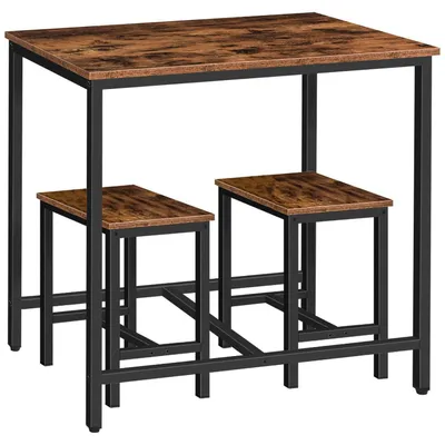 Produktbild von Bartisch mit 2 Hockern, Esstisch-Set für Küche & Esszimmer, Vintagebraun & Schwarz, 80x60x75 cm