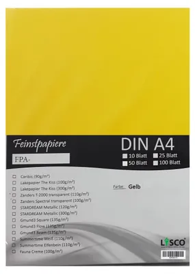 Produktbild von GMUND Transparentpapier DIN A4 Farbe gelb / LYSCO® Feinstpapierset mit 25 Blatt Inhalt (FPA-120) - bedruckbar, sehr gute Qualität, für Einladungen, als Einlegeblätter für Alben, Fotoalben, Fensterbilder, Bastelarbeiten uvm.