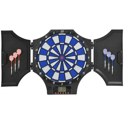 Produktbild von Elektronische Dartscheibe mit 2 Türen – 31 Spiele & 285 Varianten für 8 Spieler, inkl. 6 Softdarts & Soundeffekte, 83 x 45 x 4 cm