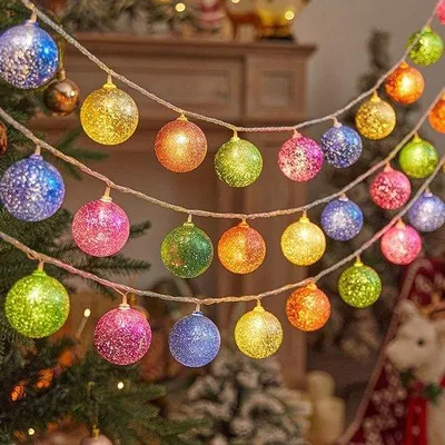 Immagine prodotto di Decorazione per l'albero di Natale, colorata, ghirlanda luminosa lunga 3 m, 20 lampadine a batteria