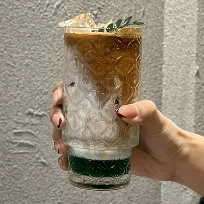 Produktbild von 360Home Chinesisch geprägte  Glasbecher Wasserglas Saft Glas Americano Becher transparent 325ml