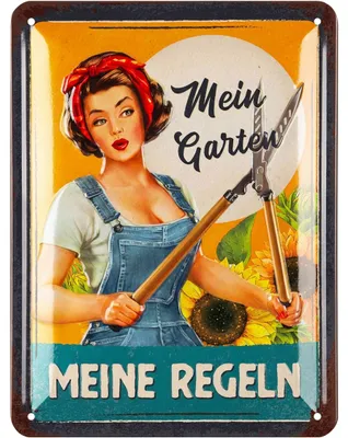 Produktbild von LANOLU Retro Blechschild MEIN GARTEN, Blechschilder Garten mit Sprüchen, nostalgische Dekoration als Gärtner Geschenke 15x20cm