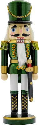 Produktbild von Kaladia dekorativer Nussknacker Soldat aus Holz - in Grün - bemalte Weihnachtsfigur - ca. 10 x 9 x 38 cm