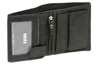 Produktbild von LEAS Damen und Herren Klassische Miniriegelbörse mit RFID-Schutz Mini Kombibörse mit Klappe und Riegel im Hochformat Echt-Leder, schwarz