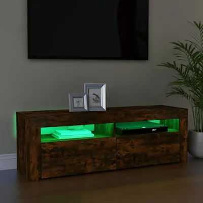 Produktbild von TV-Schrank - TV-Lowboard - mit LED-Leuchten - Räuchereiche 120x35x40 cm - TV-Regal CC28015
