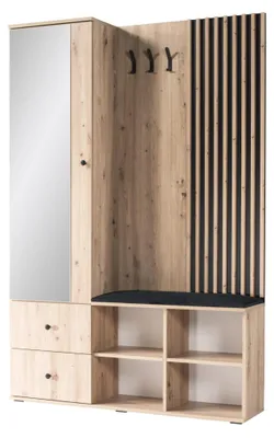 Produktbild von Garderobenschrank mit Spiegel - Artisan Eiche - Kleiderbügel - Ideal für Diele - Praktische Ablagen - Großer Spiegel - CALI