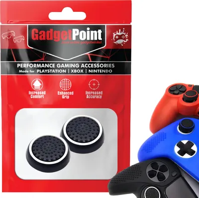 Immagine prodotto di Impugnature per il pollice - Impugnature per il pollice per PS5, PS4, PlayStation, Xbox Series X/S, One, 360 e Nintendo Switch Pro Controller - Impugnature per il pollice da gioco - Impugnature per il pollice ad alte prestazioni - Tappi antiscivolo per joystick - Accessori per la bescherming - Zwart/Wit -
