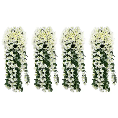 Produktbild von 4 Stück 90cm Kunstpflanze Hängepflanze Hängend Künstliche Blumen für Garten Hof, Weiß