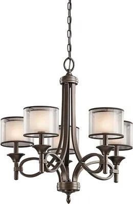 Produktbild von Elstead Lacey Kronleuchter E14 5-fach Mission Bronze helle Umbra, Erd-Farbe, metallisch gefrostet