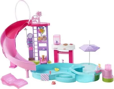 Produktbild von Barbie Traum Pool Spielset mit Rutsche, Jacuzzi & 20+ Zubehörteilen, Puppenpool