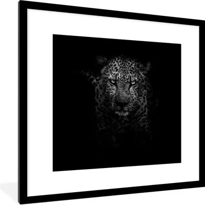 Produktbild von MuchoWow® Gerahmtes Poster Leopard - Schwarz - Weiß 40x40 cm - Poster mit Schwarzem Bilderrahmen Wandposter Rahmen Foto Bilder - Poster - Plakat im Rahmen