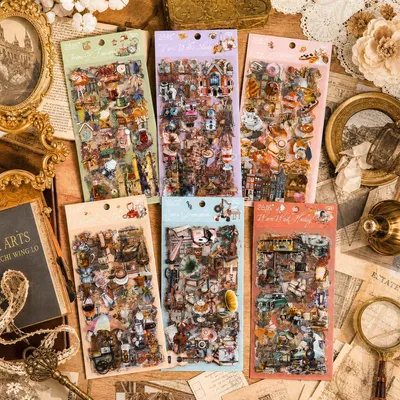 Image de Autocollants pour scrapbooking, 563 pièces, style vintage, 6 thèmes, en PET, pour carnet Bullet