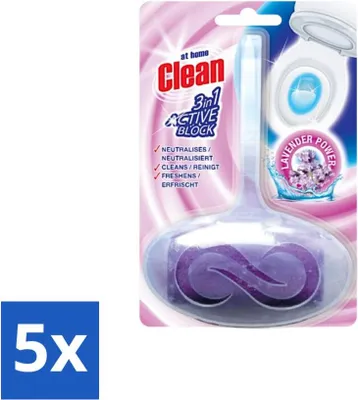 Produktbild von At Home - Clean - Toilettenblock - 3 in 1 Aktiv - Lavendel Power - Neutralisiert & Reinigt - 1 Block - Vorteilspack - 5 Stücke