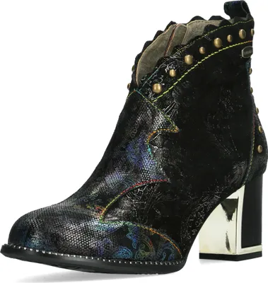 Produktbild von Laura Vita Damen Stiefelette Leder mit Blumenmuster und Nieten Kacio 02, Größe:37 EU, Farbe:Grau