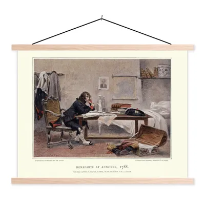 Produktbild von MuchoWow® Textilposter Illustration von Napoleon Bonaparte an einem Tisch 40x30 cm mit holzfarbenen Rahmen - Bilder