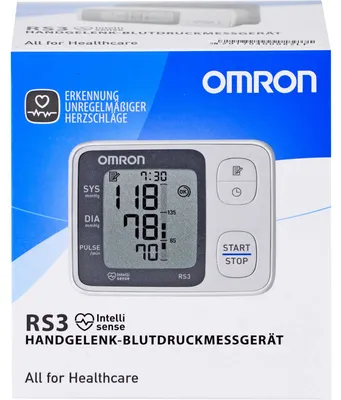 Produktbild von Omron RS3 HEM-6130-E Blutdruck-Messgerät, Handgelenk-Messung, automatisches Aufpumpen, 60 speicherbare Messungen