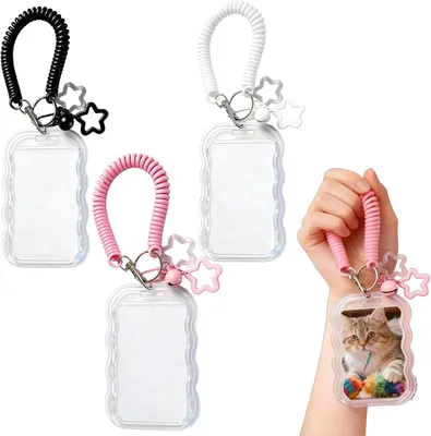 Productafbeelding van Fotokaarthouder sleutelhanger, 3 stuks, wit, zwart, roze, voor identiteitskaarten