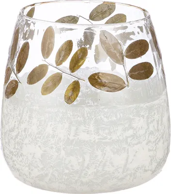 Produktbild von Gilde Windlicht, konisch, "Foliage", Blattdesign, Glas, grün, weiß, VE 2, H. 16 cm, D. 15 cm Höhe: 16.00 cm Durchmesser: 15.00 cm 51432