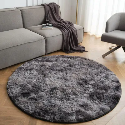 Immagine prodotto di Tappeto rotondo in peluche, nero/grigio, diametro 150 cm, antiscivolo, ideale per le camerette dei bambini