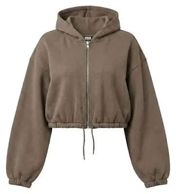 Immagine prodotto di Urban Classics, felpa con cappuccio da donna, modello corto con zip, colore marrone, taglia S