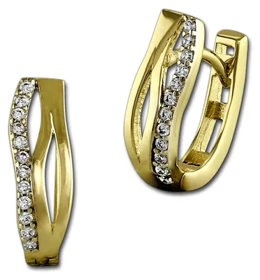 Image de Boucles d'oreilles créoles pour femmes, modèle "Vagues" en or jaune 333, ornées de zircones blanches, référence D3GDO532WY