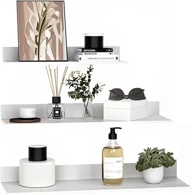 Immagine prodotto di Set di 3 mensole da parete, metallo bianco, dimensioni: 20 cm, 30 cm, 40 cm. Mensole sospese da parete, mensole in metallo per soggiorno, bagno, cucina, ecc
