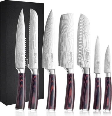 Produktbild von XL Premium Messerset 7-teilig Küchenmesserset aus hochwertigem Profi Kochmesser mit scharfer Klinge Küchenmesser mit Holzgriff Messer Set Geschenkbox