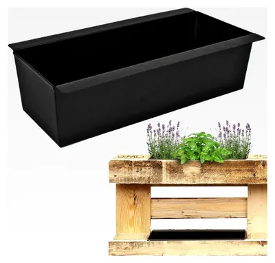 Produktbild von Metall-Paletten-Blumenkasten Ø 38 cm - schwarz - länglich - groß - Einsatz für Europaletten