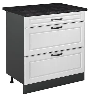 Produktbild von Küchenunterschrank Vicco R-Line Weiß Landhaus/Anthrazit 80 cm mit 3 Schubladen Arbeitsplatte Anthrazit, Model 72396