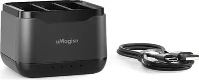 Produktbild von aMagisn AA10 3-Slot Akkuladegeraet Type-C Schnellladegehaeuse mit TF-Kartensteckplaetzen Sportkamera-Zubehoer Ersatz fuer DJI OSMO Action 4/3 Akkus