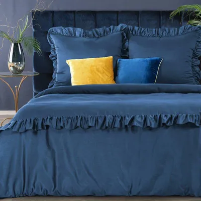 Produktbild von Eurofirany Bettwäschegarnitur Bettwäsche Satin VENUS 01F 160x200 cm 3 TLG SET: mit 2 Kissenbezüge 70x80 cm dunkelblau