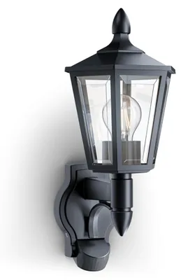 Produktbild von Steinel Außenleuchte L 16 S Schwarz mit Bewegungsmelder – Wandleuchte für Außen, 180° PIR-Sensor bis 10 m, Dämmerungsschalter, IP44 wetterfest, E27-Fassung, Außenbeleuchtung für Haus und Terrasse