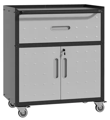 Productafbeelding van Gereedschapskast van metaal voor de garage, zware belasting opbergkast met 1 lade en 2 deuren, 88x75x42 cm, zwart+grijs