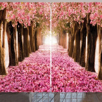 Produktbild von ARANDE Romantisch Gardine, Fallen Petals über den Tunnel von blühenden Blumen Bäume, 280 x 245 cm, Rosa Dunkelbraun