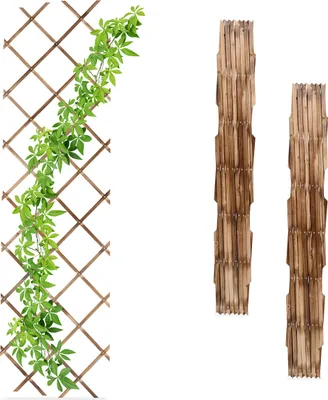 Produktbild von Relaxdays Rankgitter ausziehbar, 3er Set, 180x60 cm, Holz, Wandmontage, Rankhilfe Kletterpflanzen, Holzgitter, geflammt