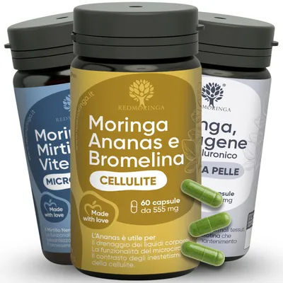 Immagine prodotto di RedMoringa Trattamento Gambe Perfette | Integratore Bromelina 5000 GDU, Mirtillo Nero, Collagene e Moringa | 180 Capsule