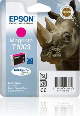 Produktbild von Epson Rhino Singlepack Magenta T1003 DURABrite Ultra Ink, Low Yield, Magenta, Tinte auf Pigmentbasis, 11,1 ml, 1 Stück(e), Einzelpackung