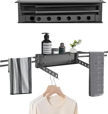 Produktbild von Wand-Wäscheständer zum Aufklappen, robust, kompakt, schwarz, 33 cm