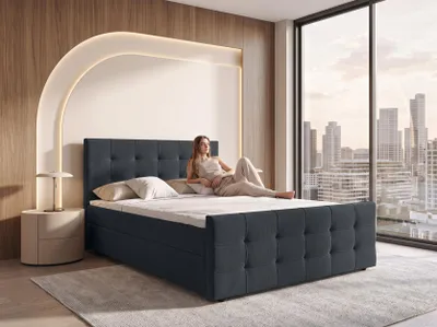 Produktbild von AX LIVING Boxspringbett 180x200 cm Defne Schwarz - Komplett-Set inkl. Topper & Fußteil, H2/H3
