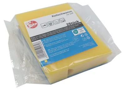 Produktbild von 12x Sito Glas-und Geschirr Keilschwamm, gelb/blau, 142 x 80 x 43 mm | Packung (2 Schwämme)